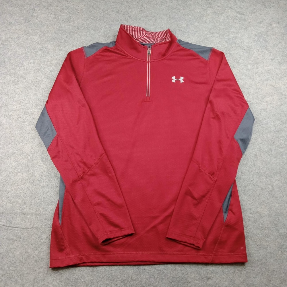 Under Armour Pullover Mens XL Red‎ Colorblock 1/4 Zip Long Sleeve Top 1288057